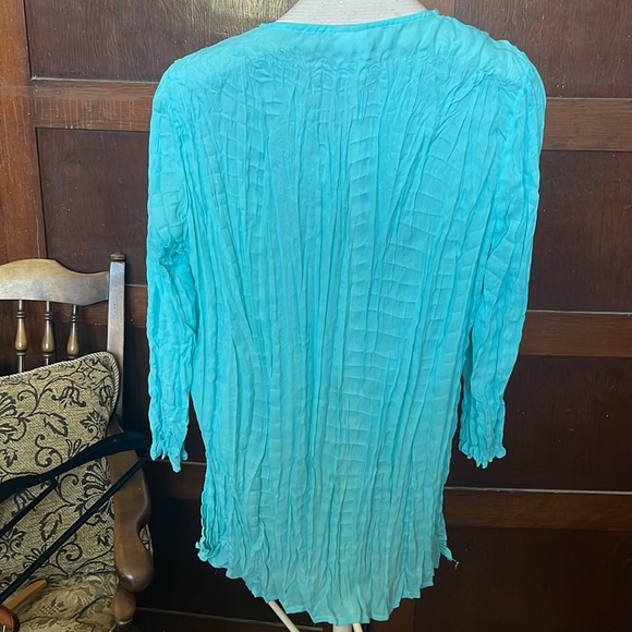 Faded Glory Turquoise Crinkled Crepe 3/4 Sleeve Copper Decor Shirt - Picture 4 of 7